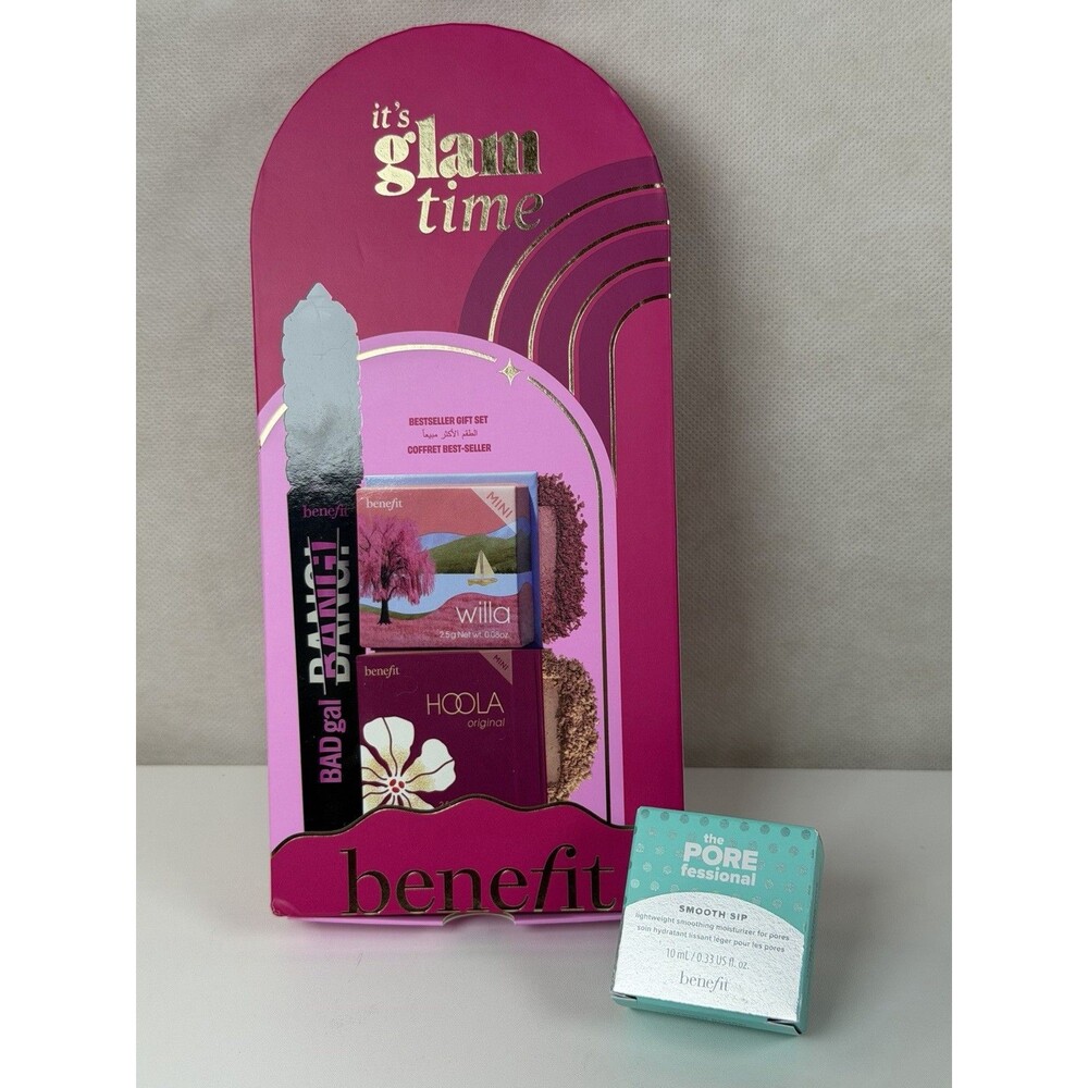 Benefit Cosmetics Its Glam Time Beauty Gift Set Makeup Kit POREfessional Bag NEW